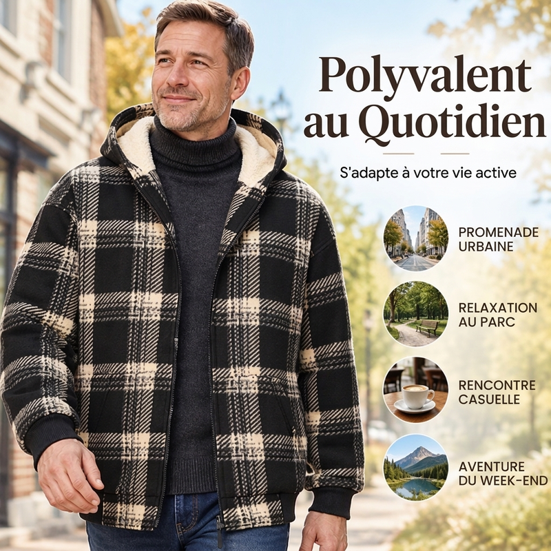 Veste à capuche en tissu à carreaux chaude pour hommes