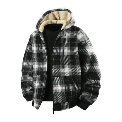 Veste à capuche en tissu à carreaux chaude pour hommes