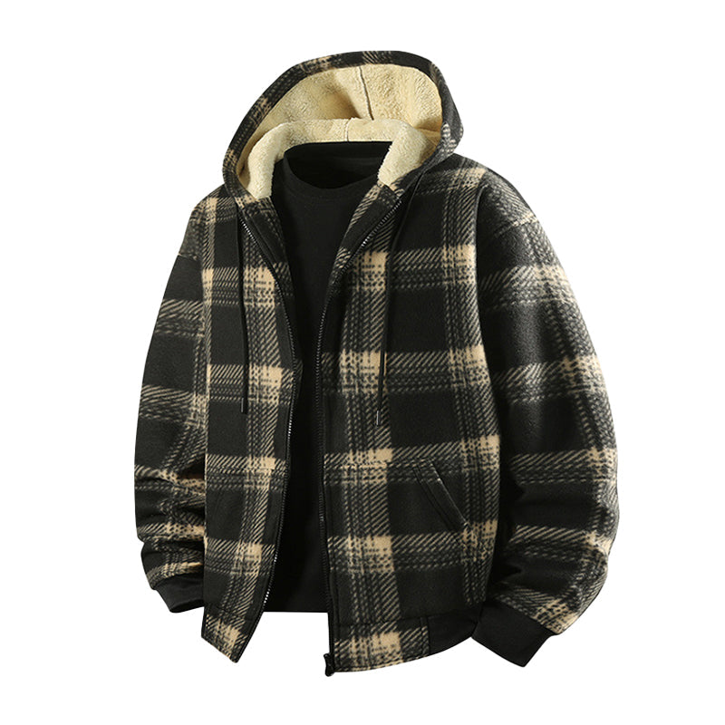 Veste à capuche en tissu à carreaux chaude pour hommes