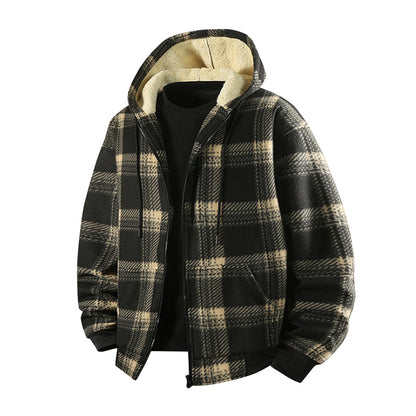 Veste à capuche en tissu à carreaux chaude pour hommes