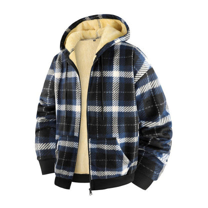 Veste à capuche en tissu à carreaux chaude pour hommes