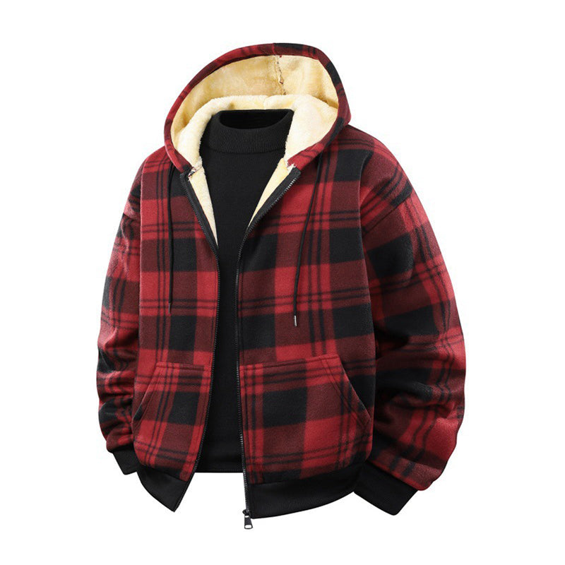 Veste à capuche en tissu à carreaux chaude pour hommes