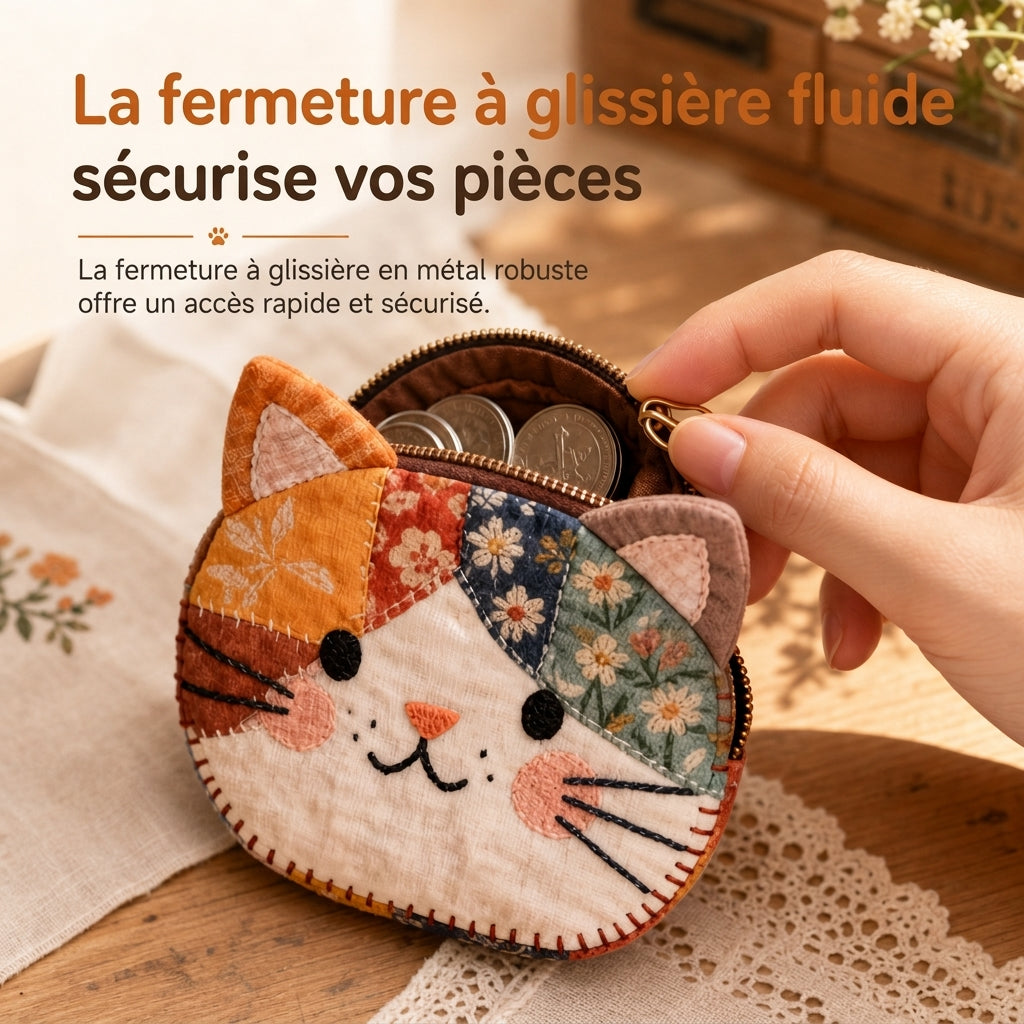 Mignon petit portemonnaie pour chats Patchwork et porte-cartes portable, petit sac créatif pour filles