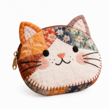 Mignon petit portemonnaie pour chats Patchwork et porte-cartes portable, petit sac créatif pour filles