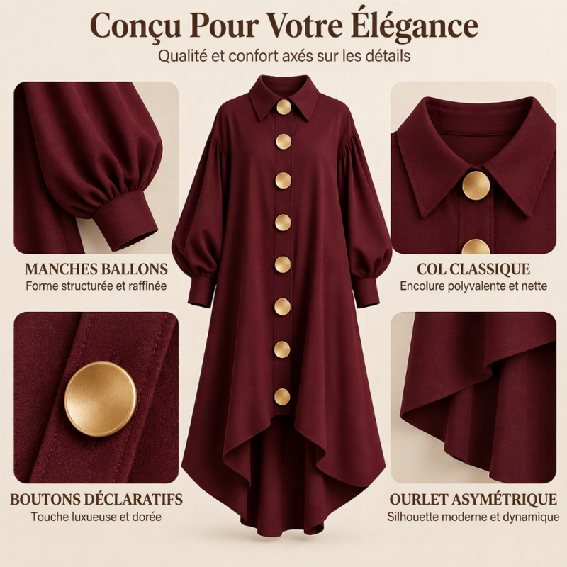 Robe Femme Vintage à Boutons et Manches Bouffantes