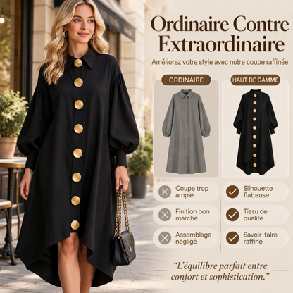 Robe Femme Vintage à Boutons et Manches Bouffantes