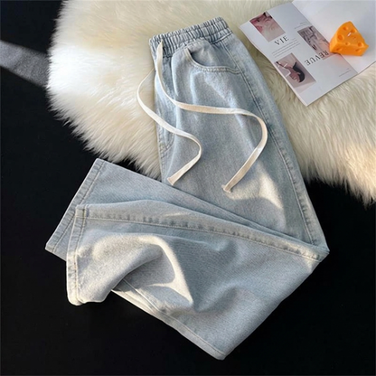 Jeans en denim droit pour femme, doublure chaude