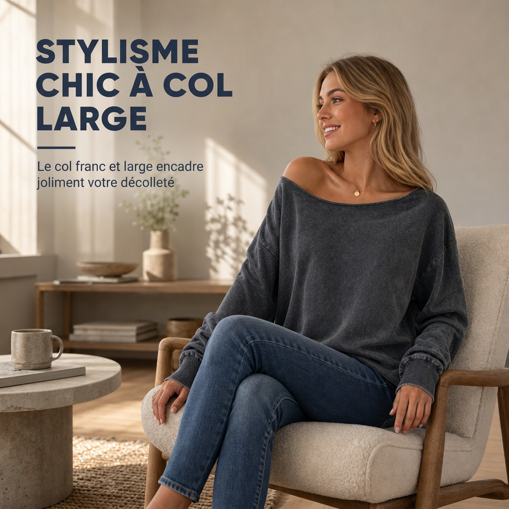 Sweat-shirt décontracté à épaules dénudées, lavage minéral, oversize et slouchy pour femme