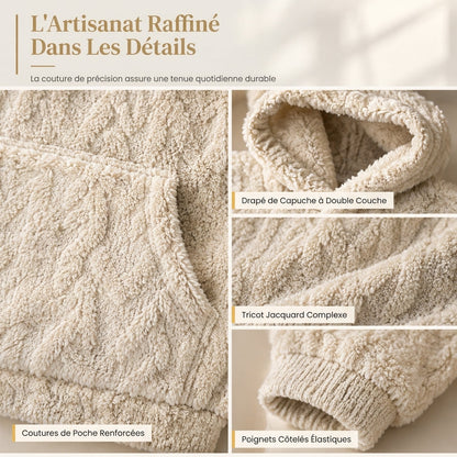 Pull à capuche en peluche jacquard ample pour femme, pour l'automne et l'hiver