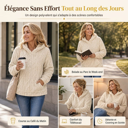 Pull à capuche en peluche jacquard ample pour femme, pour l'automne et l'hiver