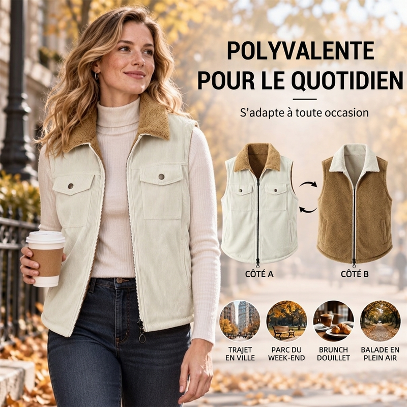 Gilet chaud en velours côtelé réversible unisexe