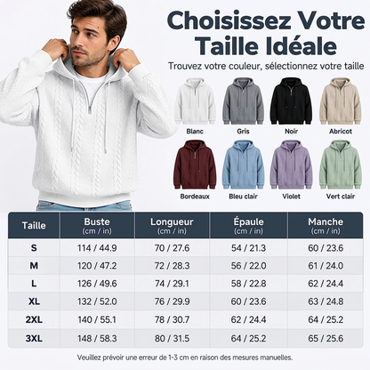 Pull à capuche en maille torsadée avec demi-zip pour homme