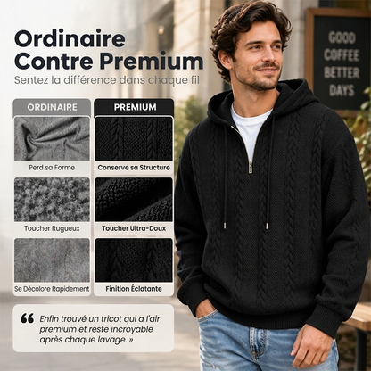 Pull à capuche en maille torsadée avec demi-zip pour homme