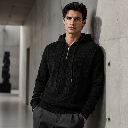 Pull à capuche en maille torsadée avec demi-zip pour homme