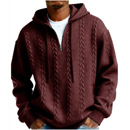 Pull à capuche en maille torsadée avec demi-zip pour homme