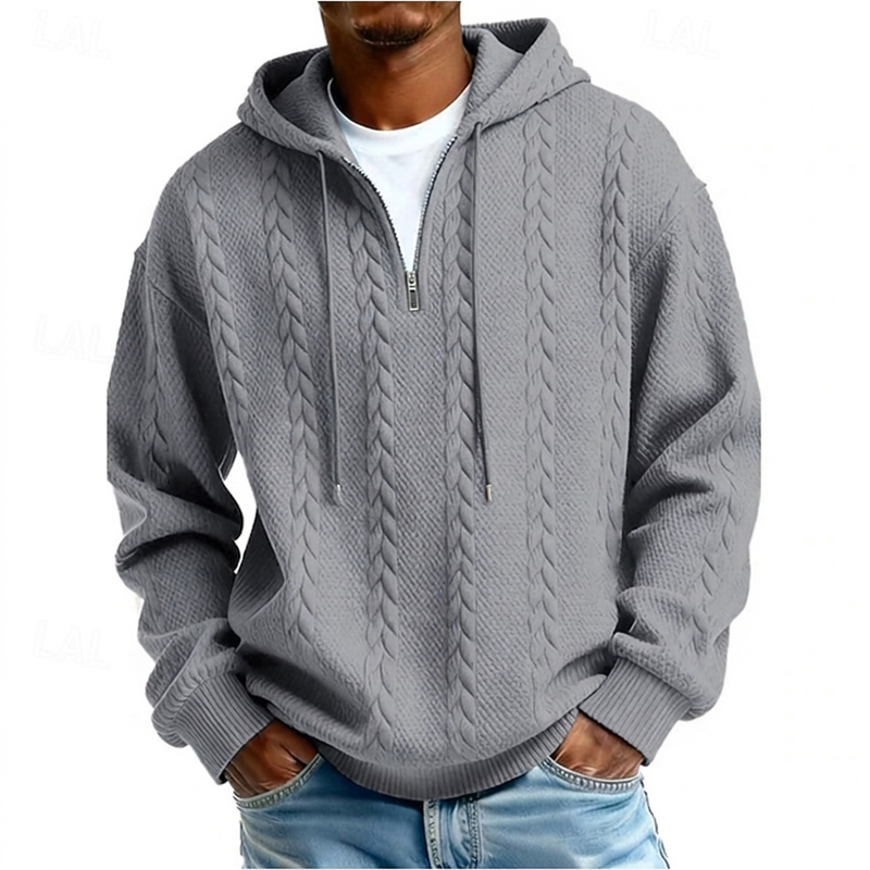 Pull à capuche en maille torsadée avec demi-zip pour homme