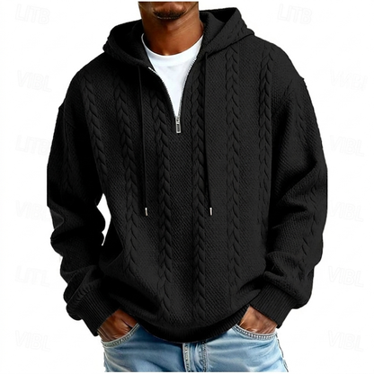 Pull à capuche en maille torsadée avec demi-zip pour homme