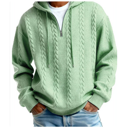 Pull à capuche en maille torsadée avec demi-zip pour homme