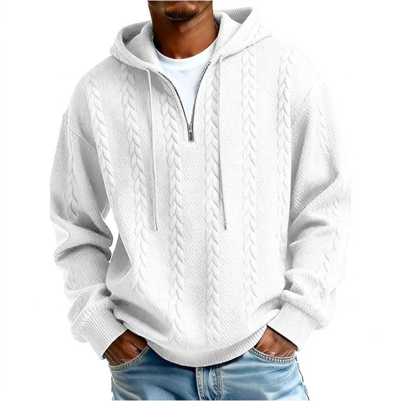 Pull à capuche en maille torsadée avec demi-zip pour homme