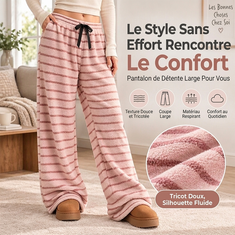Pantalon large rayé en peluche réversible pour dames