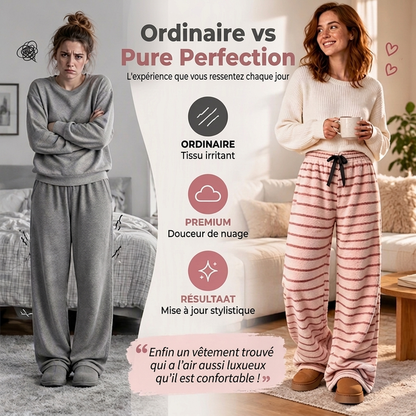 Pantalon large rayé en peluche réversible pour dames