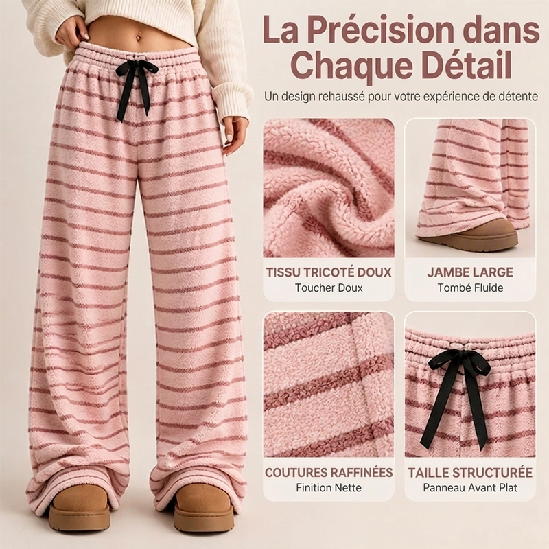 Pantalon large rayé en peluche réversible pour dames