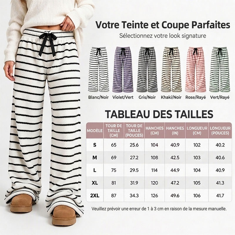 Pantalon large rayé en peluche réversible pour dames