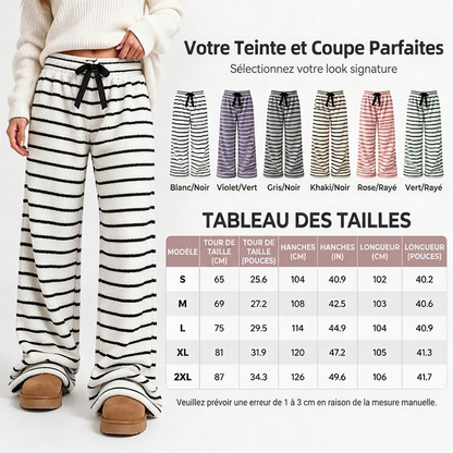 Pantalon large rayé en peluche réversible pour dames