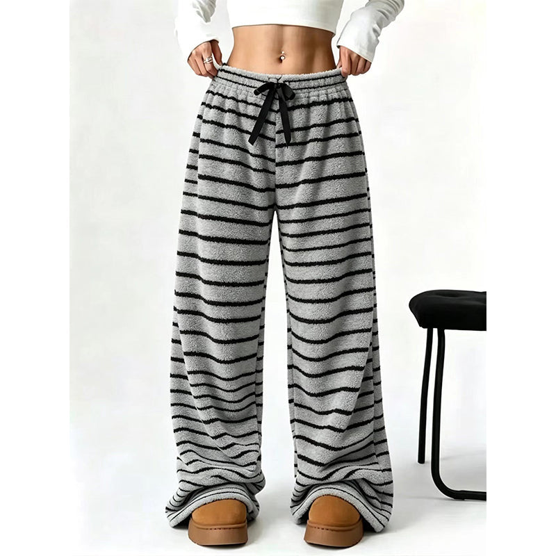 Pantalon large rayé en peluche réversible pour dames
