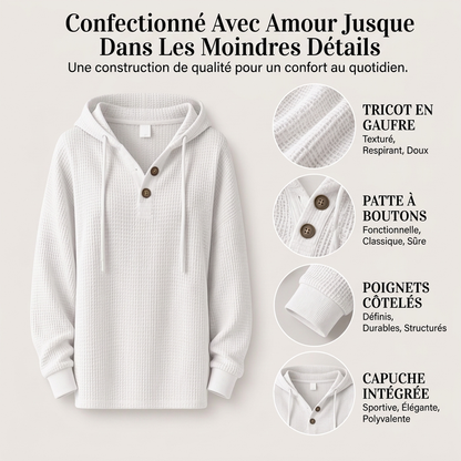Sweat-shirt à capuche Henley en maille nid d'abeille pour femme