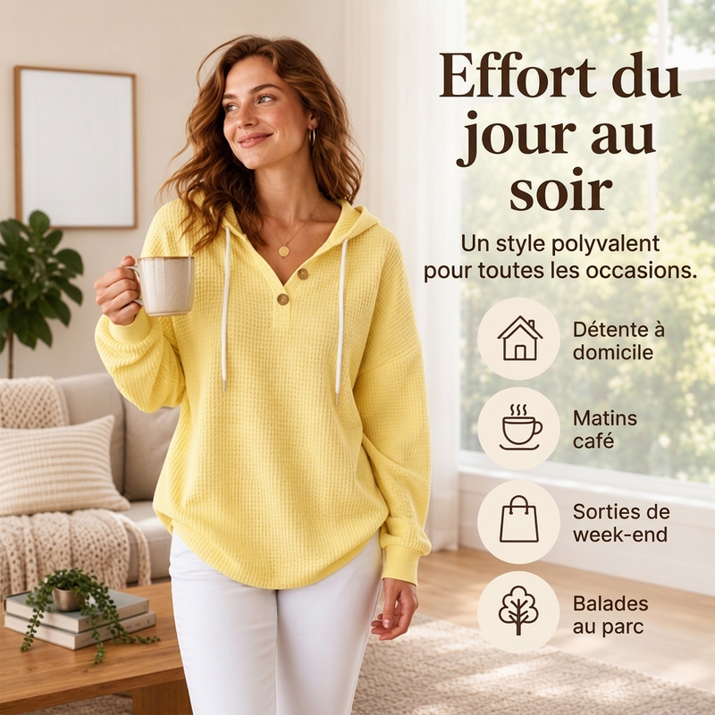 Sweat-shirt à capuche Henley en maille nid d'abeille pour femme