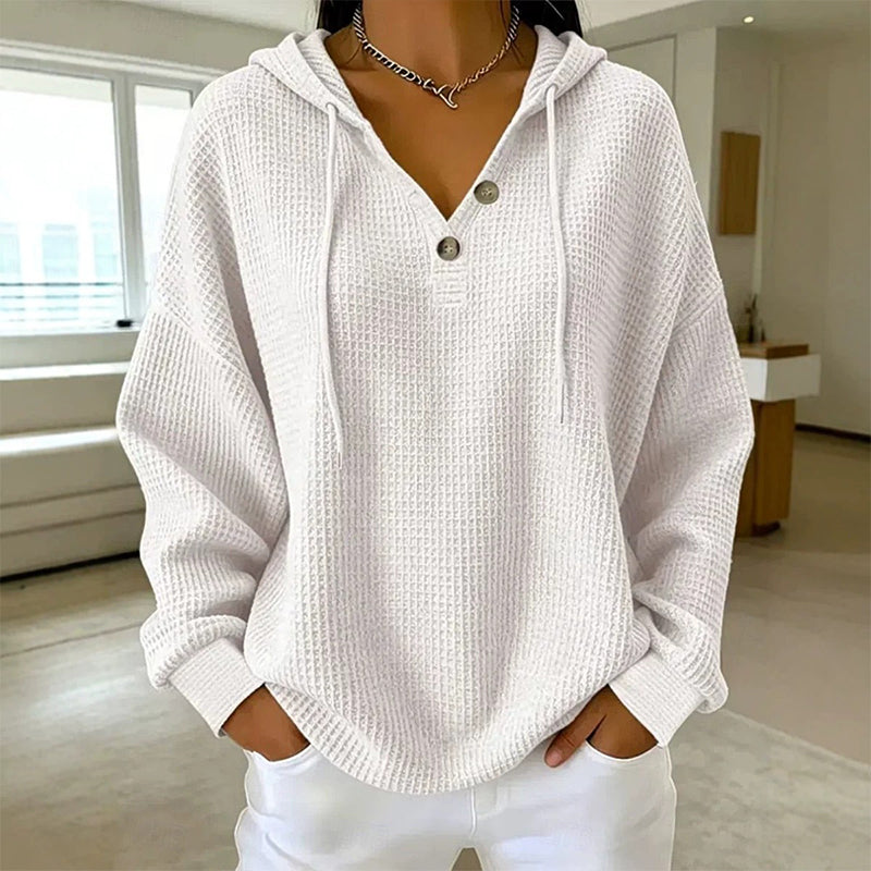 Sweat-shirt à capuche Henley en maille nid d'abeille pour femme