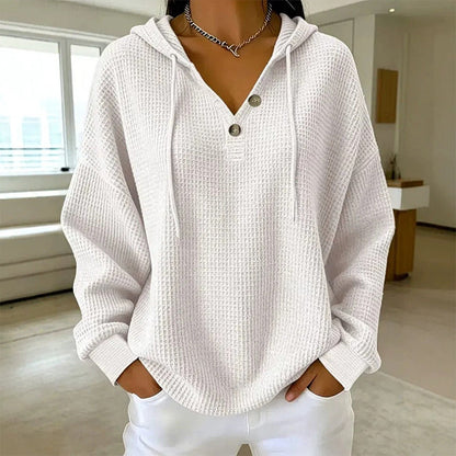 Sweat-shirt à capuche Henley en maille nid d'abeille pour femme