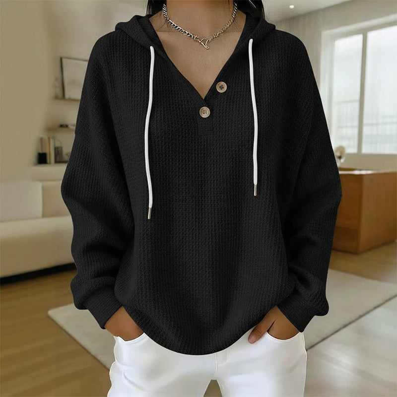 Sweat-shirt à capuche Henley en maille nid d'abeille pour femme