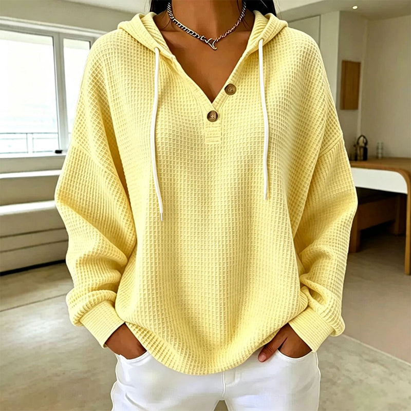 Sweat-shirt à capuche Henley en maille nid d'abeille pour femme
