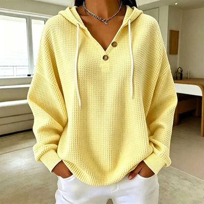 Sweat-shirt à capuche Henley en maille nid d'abeille pour femme