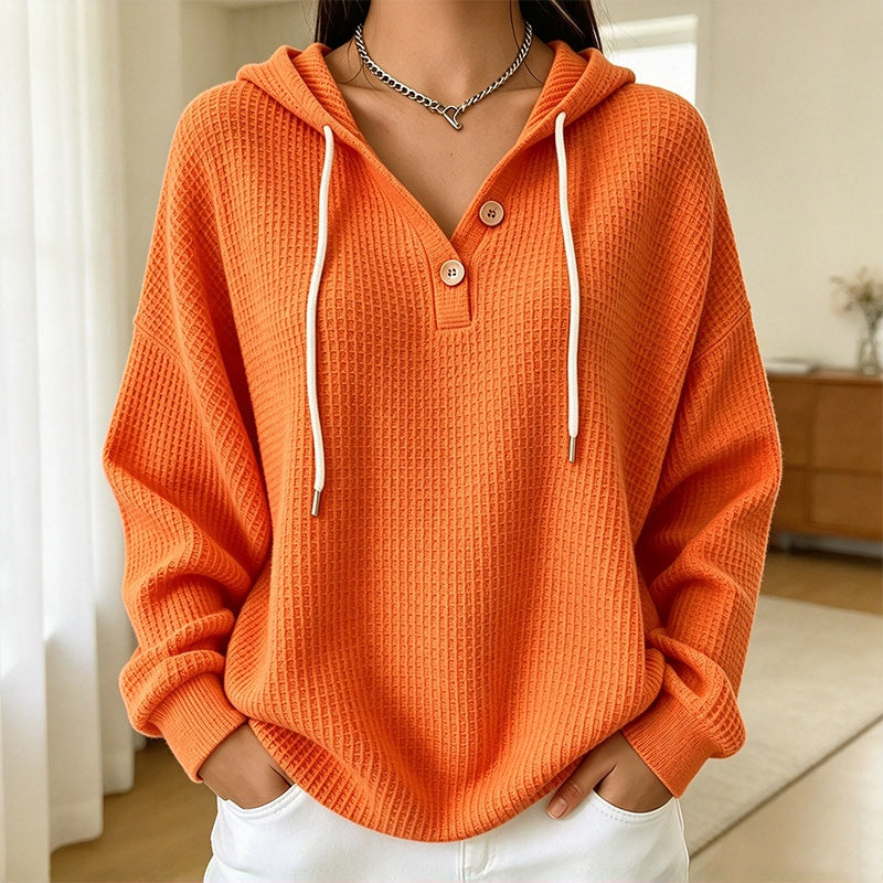 Sweat-shirt à capuche Henley en maille nid d'abeille pour femme