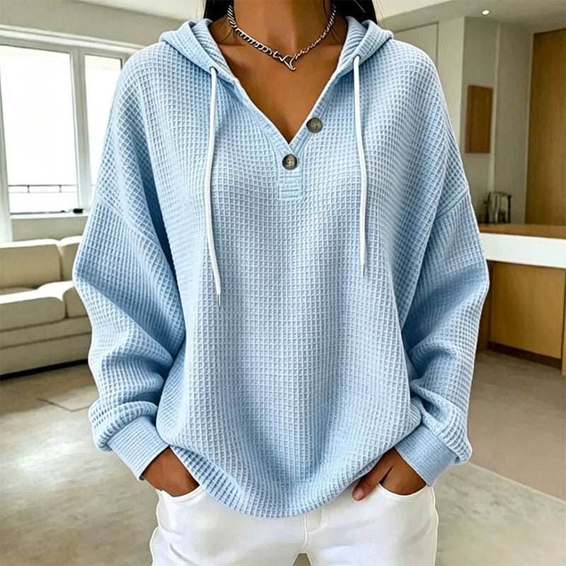 Sweat-shirt à capuche Henley en maille nid d'abeille pour femme