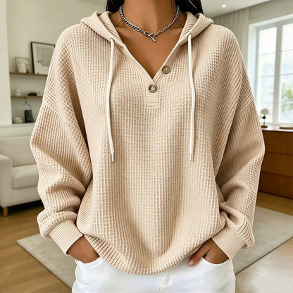 Sweat-shirt à capuche Henley en maille nid d'abeille pour femme