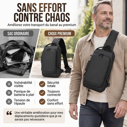 Sac bandoulière anti-vol avec port de charge USB pour hommes