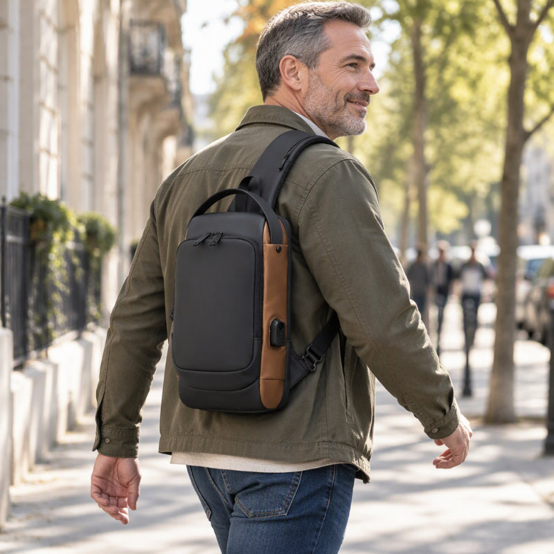 Sac bandoulière anti-vol avec port de charge USB pour hommes