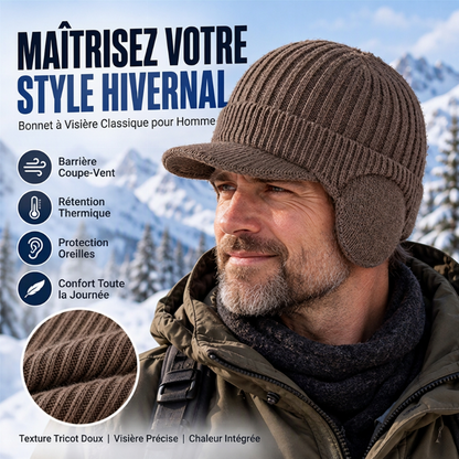 🧢Bonnet en tricot d'hiver pour homme avec visière et protège-oreilles
