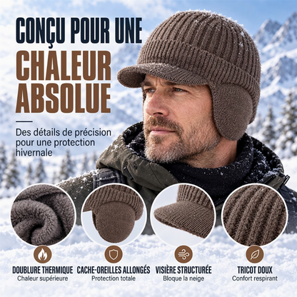🧢Bonnet en tricot d'hiver pour homme avec visière et protège-oreilles
