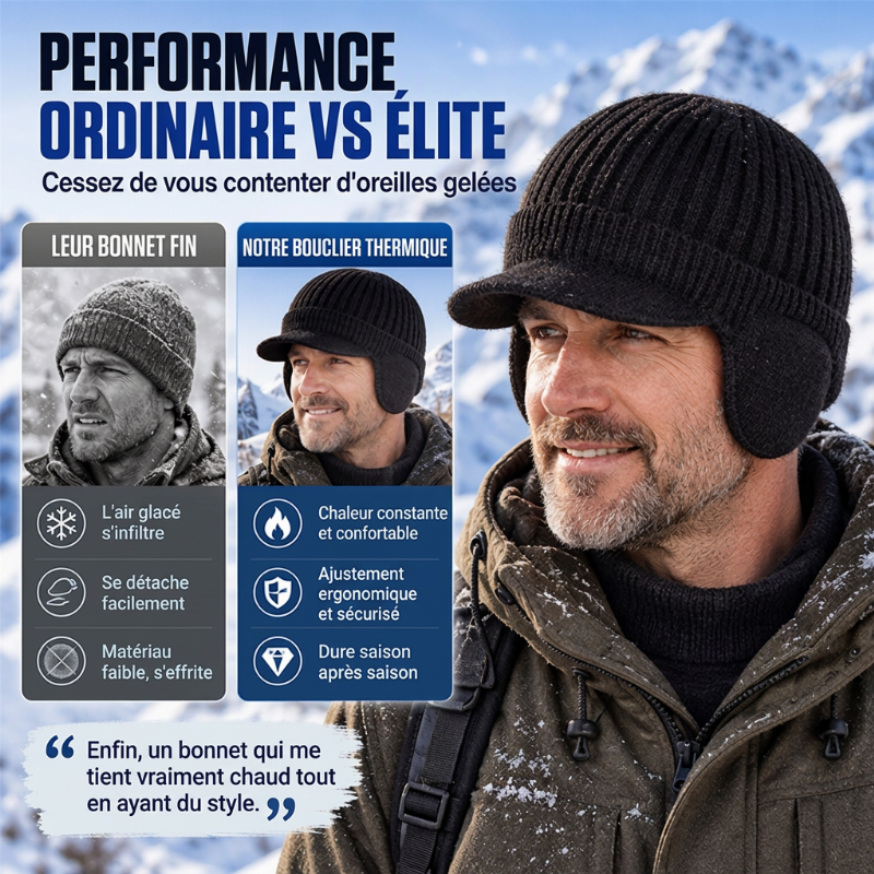 🧢Bonnet en tricot d'hiver pour homme avec visière et protège-oreilles