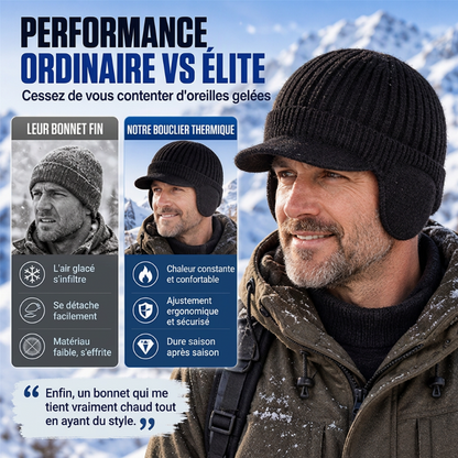 🧢Bonnet en tricot d'hiver pour homme avec visière et protège-oreilles