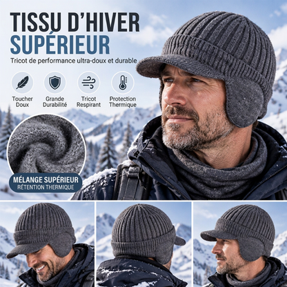 🧢Bonnet en tricot d'hiver pour homme avec visière et protège-oreilles