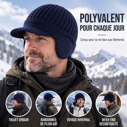 🧢Bonnet en tricot d'hiver pour homme avec visière et protège-oreilles