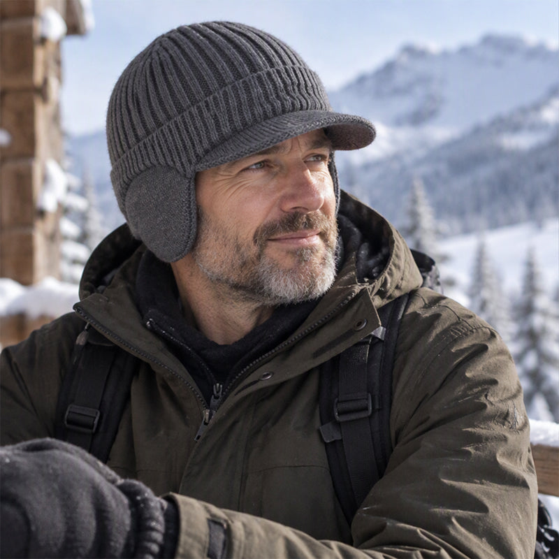 🧢Bonnet en tricot d'hiver pour homme avec visière et protège-oreilles
