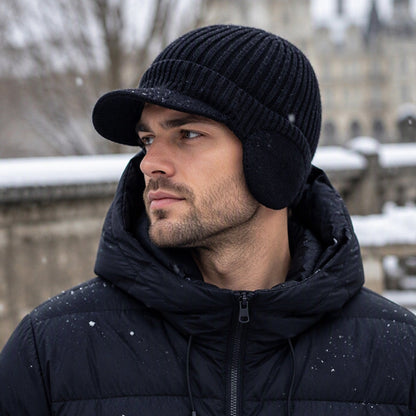 🧢Bonnet en tricot d'hiver pour homme avec visière et protège-oreilles