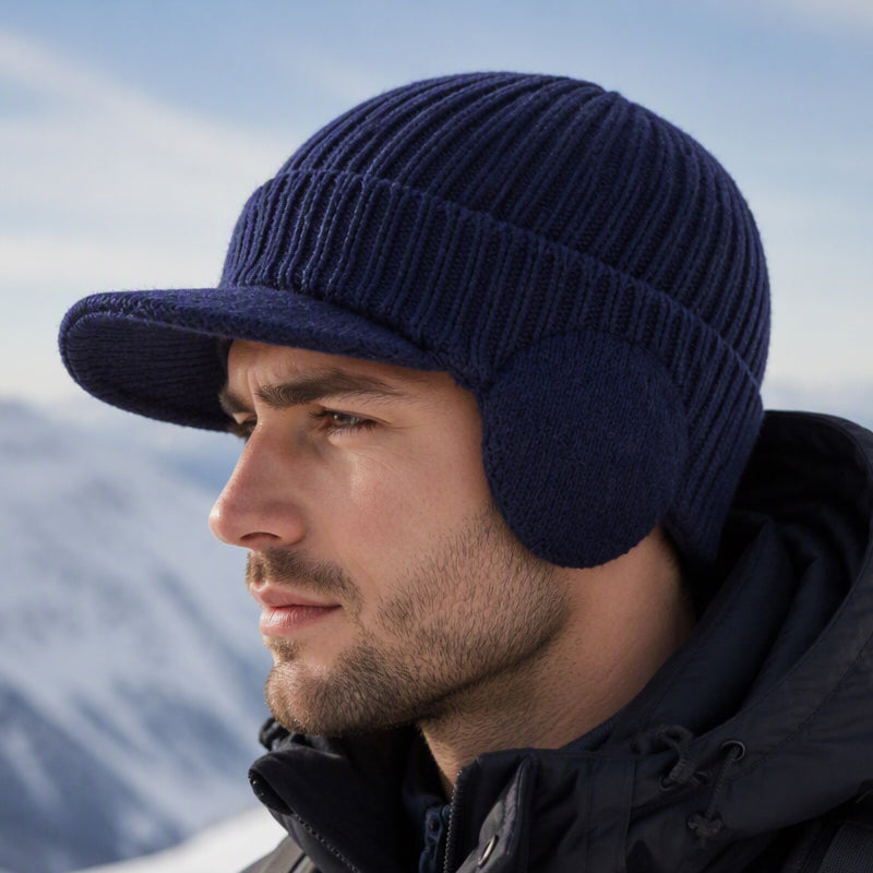 🧢Bonnet en tricot d'hiver pour homme avec visière et protège-oreilles